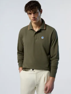 Polo Shirts^North Sails 'Long-sleeved Polo Shirt With Logo Collar DUSTY OLIVE